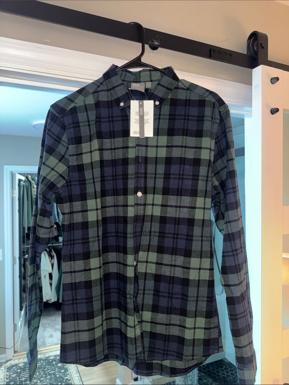 ASOS Green and Navy Check Button-Down Shirt